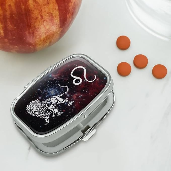 Leo Lion Zodiac Sign Horoscope in Space Rectangle Pill Case Trinket Gift Box