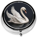 Pill Box 3 Compartment Medicine Pill Organizer White Swan Round Pill Case for Purse & Pocket Travel Pillbox Portable Metal Medicine Vitamin Fish Oil Organizer Unique Gift