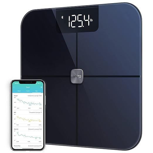 Wyze Scale for Body Weight, Digital Bathroom Smart Scale for Body Fat, BMI, and Heart Rate, 12 Body Composition Analyzer with App, Bluetooth, 400 lb - Dark Blue