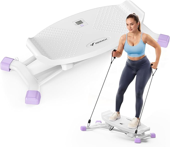 MERACH Balance Board for Adults, Rocking Stepper with Resistance Bands, Portable Wobble Board Featuring LCD Monitor, 300 lbs Capacity Ski Twister Trainer for Full Body Workout at Home Gym