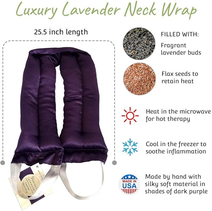 Victoria's Lavender Microwavable Neck Heating Pad – Extra Long Aromatherapy Wrap for Men & Women, Buds of Lavender Neck Wrap with Flax Seeds, Heated Neck Wrap, Relaxing Spa Gift Set Idea, Made in USA