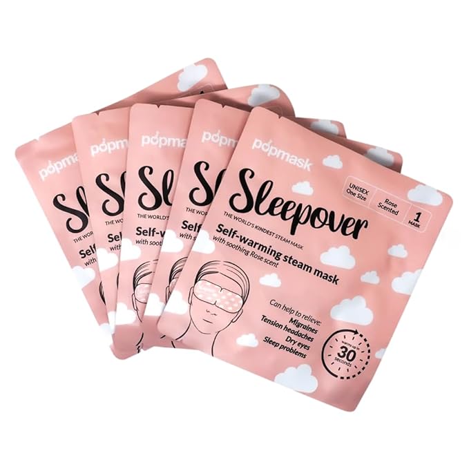 POPBAND Popmask Sleepover Self-Heating Rose Scented Eye Mask, Natural Steam Heat Relief for Migraines, Headaches, Allergies, and Dry Eyes, 5 Individually Packaged Eye Masks