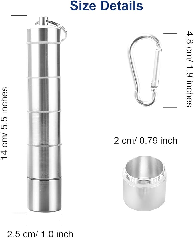2 Pack Portable Pill Box, Floor88 5 Compartments Pill Case Aluminum Alloy Pill Holder Waterproof Medicine Organizer Mini Metal Pill Container with Keychain & Carabiner for Outdoor Travel Camping (#B)