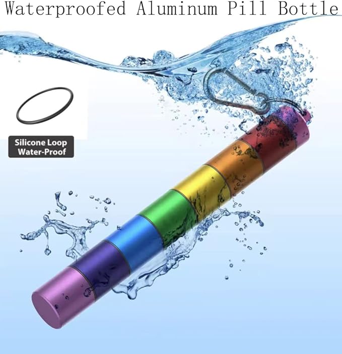 FAYALA Pill Disperser Waterproof 7 Days Rainbow Pill Holder Travel Pill Container Portable Medicine Keychain Daily Airtight Pill Organizer (25 * 189)