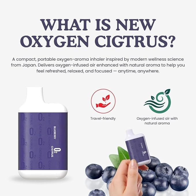 O₂ Cigtrus Oxygen Inhaler – Portable Blueberry Inhale for Quick Energy, Focus & Refresh, Pocket-Size Design for Daily Boost, Pre-Workout, and Busy Days