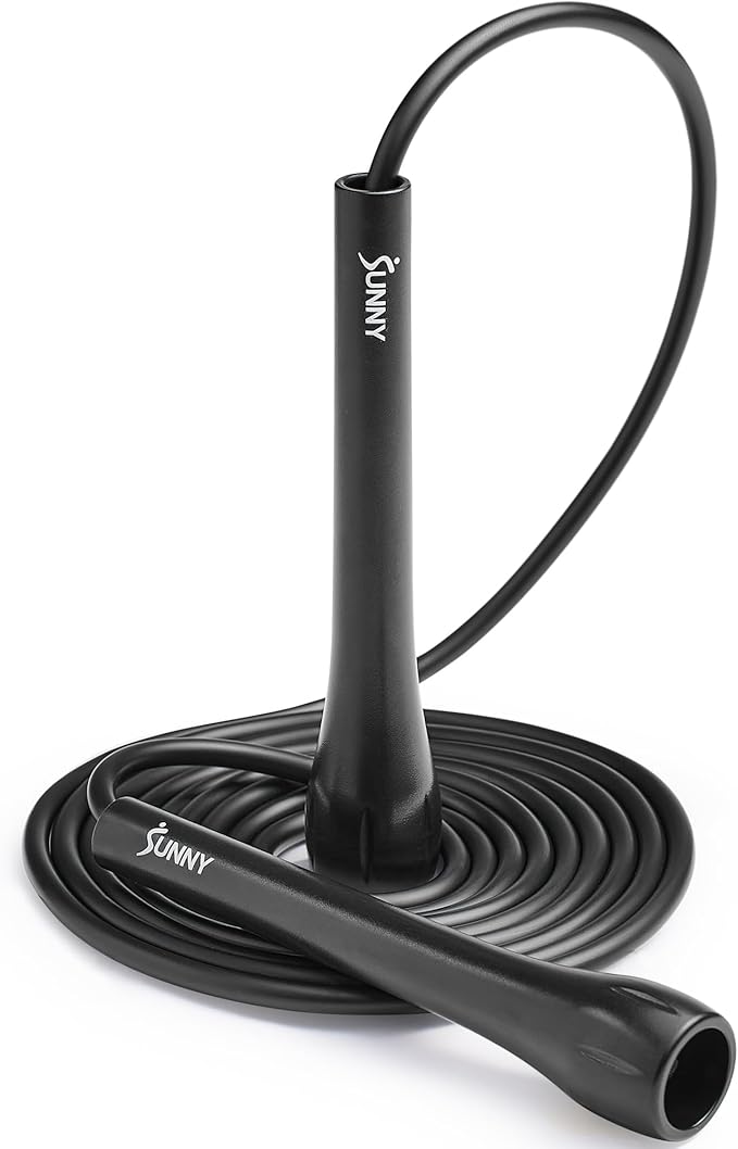 Sunny Health & Fitness Exercise Jump Rope for Fitness, Lightweight & Portable Skipping Rope with Durable Handles & Adjustable Exercise Rope with Optional Removable Weights