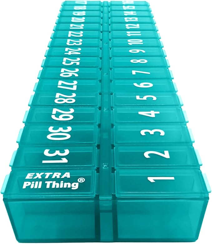 Once-a Day Monthly Pill Organizer Removable Lid for Easy Loading - Large Compartment Pill Box Medications for Entire Month Plus a Compartment for Extra Pills BPA Free