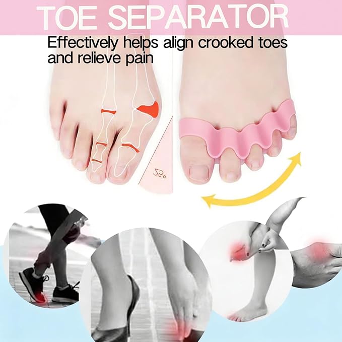 2PCS Toe Separators for Women and Men, Gel Toe Spacers for Pedicure and Foot Alignment, Comfortable Foot Care for Bunions and Overlapping Toes(Pink)