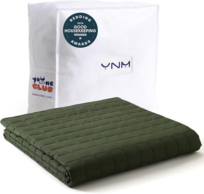 YnM Cotton King Size Weighted Blanket for Adults (88x104 Inches, 25 Pounds, Army Green), Smallest Compartments with Cooling Glass Beads,Heavy Blanket for Two Persons of 110~190lbs on Queen or King Bed