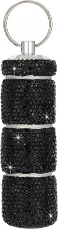 Keychain Pill Holder Box Travel Small Pill Case Bling Portable Purse Medicine Case Container Metal Pill Organizer Fob for Vitamin Medicine(Black)