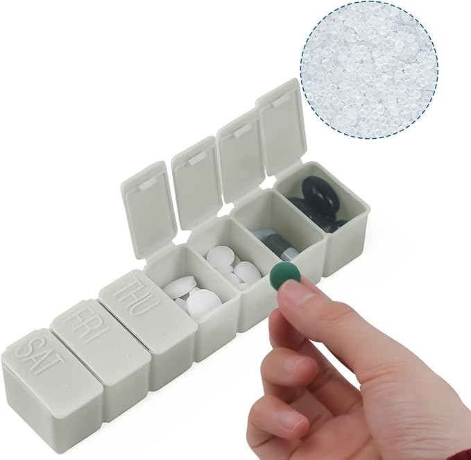 Weekly Small Pill Organizer, 7 Day Pill Case, Daily Vitamin Case Medicine Box, Pill Containers for Medicine Supplements Fish Oil(2Pcs,Grey)