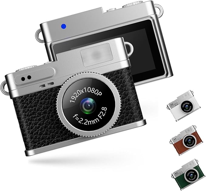 Zunate Mini Keychain Camera 1080P FHD with 32GB Card, Retro Digital Camera with 0.96 Inch Color Screen, 6 Filters, LED Flash, Portable Vintage Video Recorder for Travel Study Kids Gift (Black)