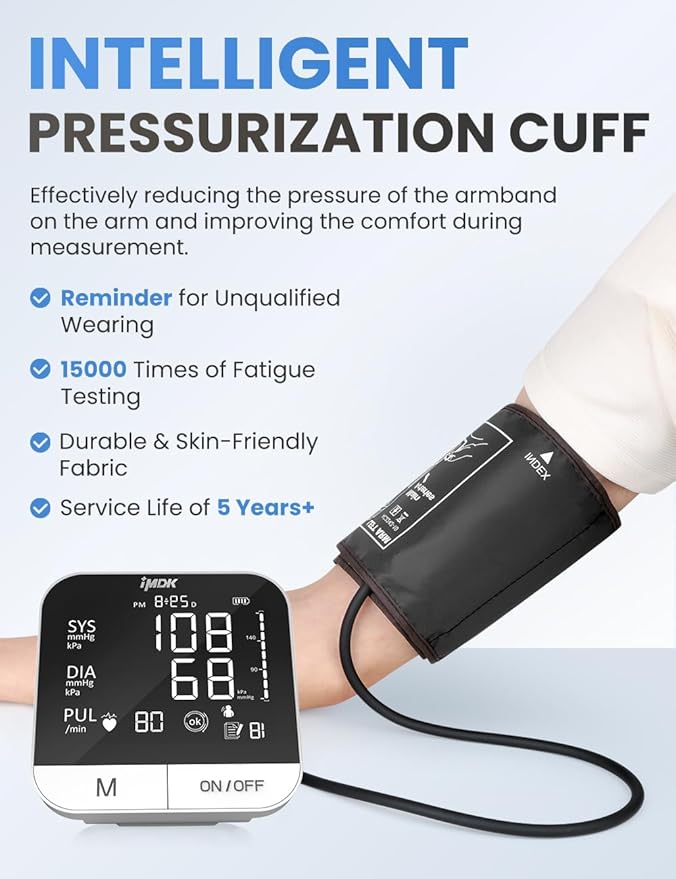 IMDK Blood Pressure Monitors - Arm Blood Pressure Monitors for Home Use, Accuracy of ±3 mmHg, Cuff '8.7-16.5' inch Adjustable, Hypertension Management APP for iOS & Android