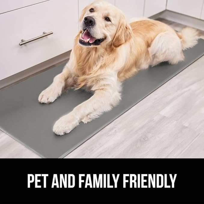 GORILLA GRIP 2 Pack Comfortable Cushioned Kitchen Mats for Floor, 17x24 + 17x48, Waterproof and Stain Resistant, 1/2 Inch Thick Soft Ergonomic Standing Desk Anti Fatigue Mat, Foam Supports Feet, Grey