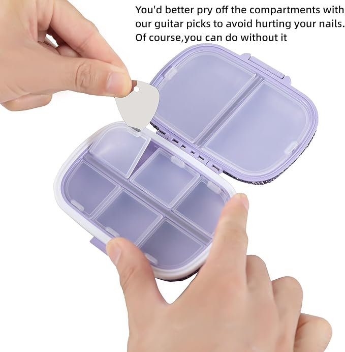 Bling Travel Pill Organizer Cute Pill Box with Labels Rhinestone Pill Case for Purse Portable Daily Pill Container 7 Day Medicine Holder for Vitamin Supplement(Purple)