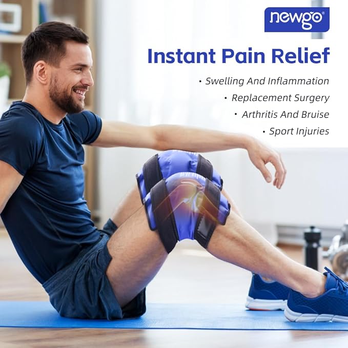 NEWGO Ice Pack for Knees Injuries Reusable, 2 Pack Knee Ice Pack Wraps Around Entire Knees for Replacement Surgery Recovery, Gel Cold Pack Wrap for Meniscus Tear, ACL, Swelling Pain Relief - Blue