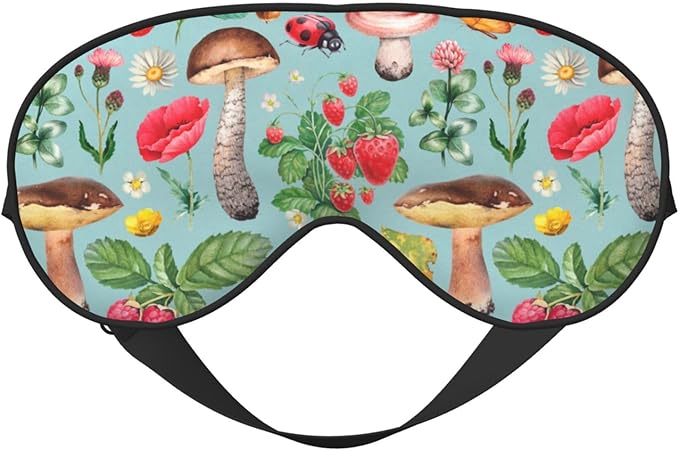 Floral Berry Mushroom Sleep Mask Eye Mask with Adjustable Strap Eye Sleep Shade Cover Blocks Light for Women Men Airplane Travel Nap