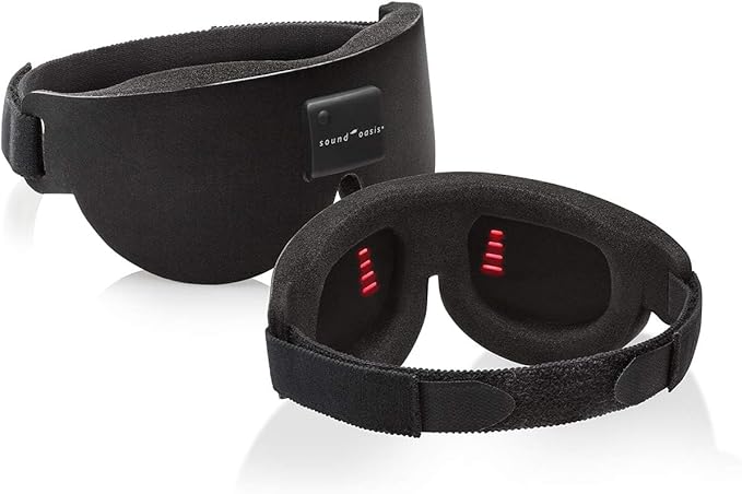 Sound Oasis Deluxe Glo to Sleep Natural Sleep Eye Mask, Deep Sleep, Block Out All Light, Comfort Eye Shade, Blue Glo Points Slow Brainwaves, Adjustable Brightness & Auto Dim to Relax & Sleep, Black.