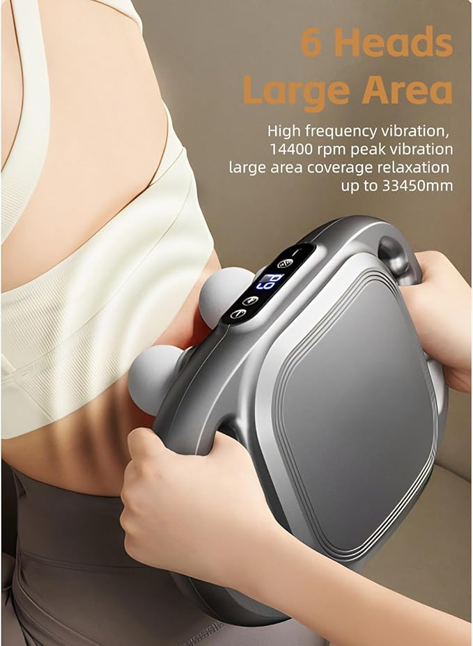 Yoidesu Massage Gun, Muscle Relaxation Massager High Frequency Vibration, 6 Head 9 Modes Back Massager for Pain Relief in Back, Leg, Neck, Shoulder and Body, Gift for Mothers Fathers