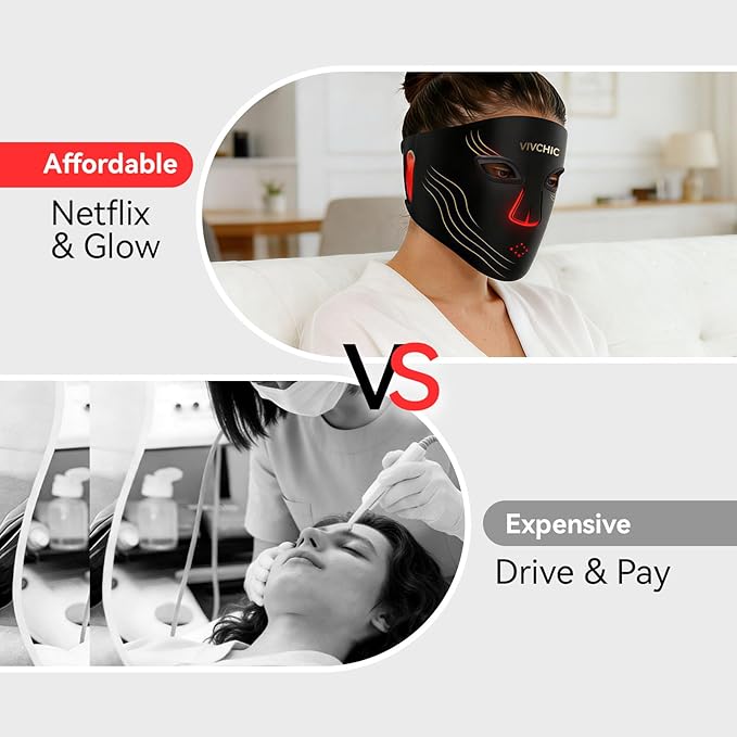 Red Light Therapy for Face – 4 Wavelengths Red Light Mask(660nm Red, 850nm NIR, Blue, Yellow), 84 LEDs, Wireless 2000mAh Charging, Multiple Light Modes – Anti-Aging & Brightening(Black)