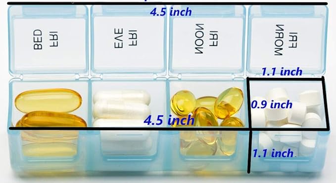 Deeper and Larger Compartments Daily Pill Organizer AM PM Medicine Pill Box 7-Day Weekly Holder Zzteck PU Leather Trave Case Day Night Large Medication Reminder Dispenser Vitamin Holder Container (BN)