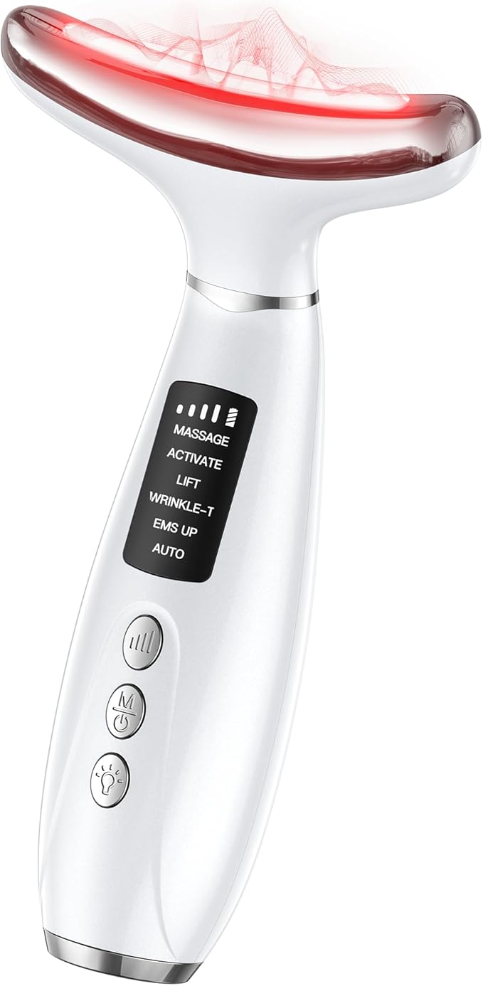 Red Light Therapy for Face & Neck, Face Massager Tool for Anti-Aging, Skin Facial Sculptor, 7-Color LED Phototherapy Device with Lifting, Heat & Vibration, Firming, Rechargeable Beauty Tool