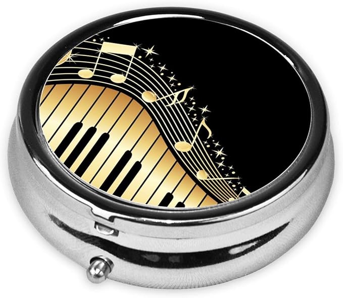 Novel Music Note Prints Custom Round Silver Pill Box Pocket Medicine Tablet Holder Organizer Case for Purse