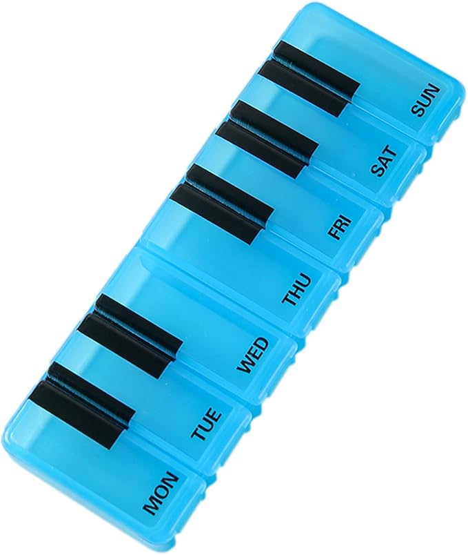 Pill Organizer 7 Day for Travel BPA Free Weekly Pill Organizer Piano-Keyboard Pill Box,Vitamin Organizer (Blue)