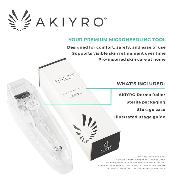 Derma Roller 0.30mm - Microneedle Roller with Storage Case - 192 Micro Needling Dermal Tool for Face, Beard, Scalp & Body - At Home Microneedling Skin Care for Women & Men (Black)