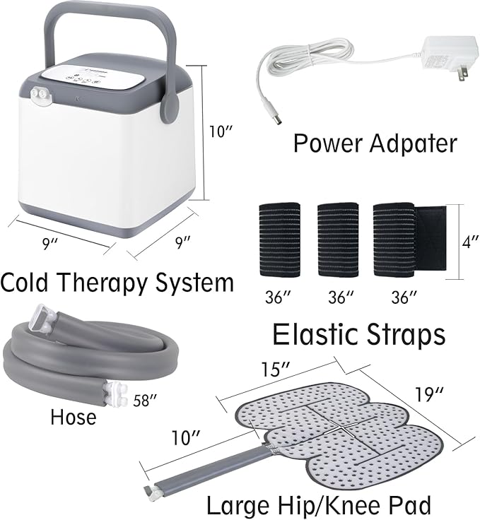 Cold Therapy Machine with Extra Large Knee/Hip Pad, Pain Relief for Post-Surgery Recovery, Programmable Ice Therapy Machine, Continuous Cryotherapy Cold Pack