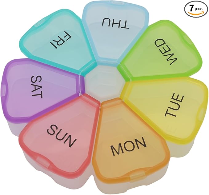 7 Day Weekly Pill Round Organizer, ShysTech Large Pill Case Pill Box 1 Time A Day for Pills/Medication/Supplements/Vitamin (Multi-Color)