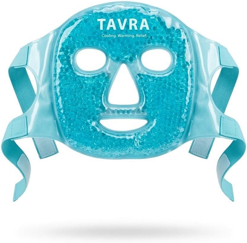 Full Face Gel Mask for Hot & Cold Therapy, Reusable Cooling Bead Mask for Puffiness, Headaches, Facial Relief (Aqua Blue)