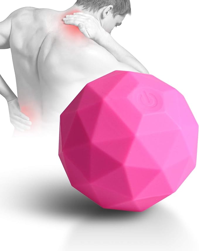 MEXITOP Electric Vibrating Massage Ball, 2-Speed Fitness Yoga Pilates Physical Therapy Massage Roller to Fight Sore Muscles,Washable Negative Ion Vibration Massages Ball for Muscle Recovery(Red)