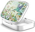 WATASSA Pill Box with Animal Style Mirror All-in-One 2-Compartment Portable Medicine Organizer, Marble Pattern Travel Pill Case for Vitamins&Daily Medication(Fits Pocket/Purse) (Emerald Bird)