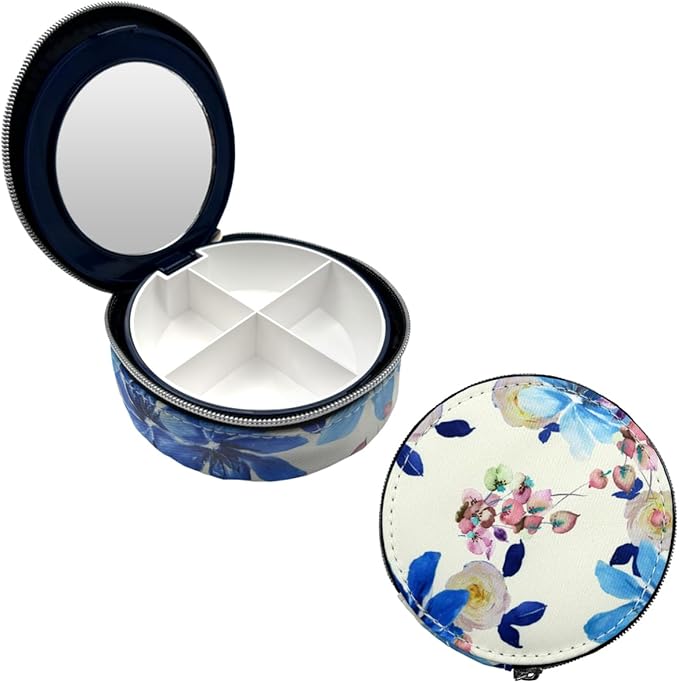 EZY DOSE Travel Pill Organizer with Built-in Mirror, Features Zippered Flower Case, Compact and Portable Medication Case for Daily Vitamins, Pills, and Medicine, Ideal for Travel and On-The-Go Use