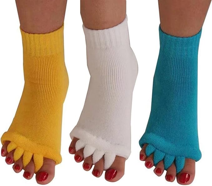 AIBEARTY 3 Pairs Yoga Sport Gym Five Toe Separator Socks Foot Massage Toeless Socks