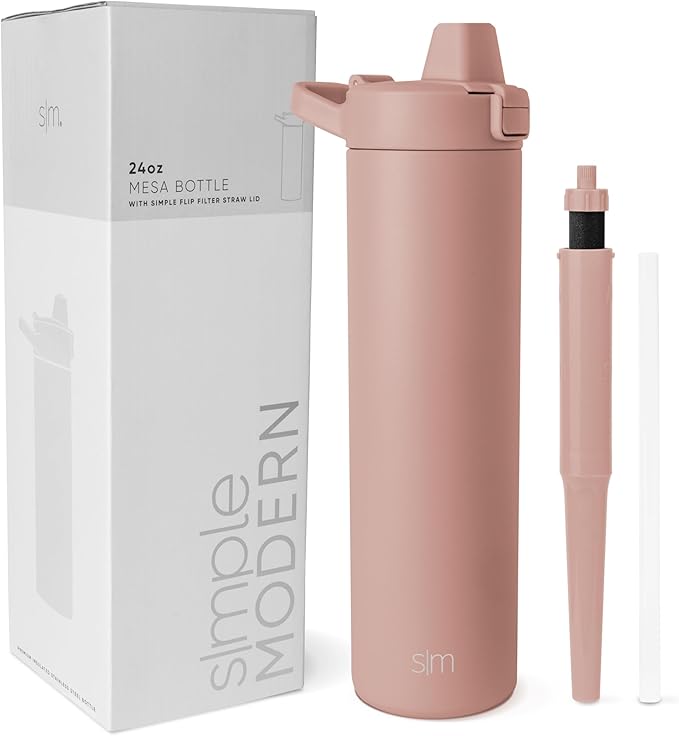 Simple Modern Filtered Water Bottle | Insulated Stainless-Steel Carbon Filter Travel Water Bottles | Reusable for Clean Drinking Water On The Go | 24oz, Mauve Me