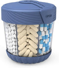 Large Pill Dispenser with 7 Compartments, Portable Pill Bottle Organizer for Travel, Anti-Mix Supplement Organizer Easy Twist Wide-Opening, BPA-Free Pill Box Container with 20Pcs Labels,Blue