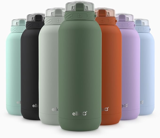 Ello Cooper 40oz Stainless Steel Water Bottle Vacuum Insulated with Straw and Carry Handle, Leak Proof Locking Lid with Soft Silicone Spout, Dishwasher Safe, Acorn Squash