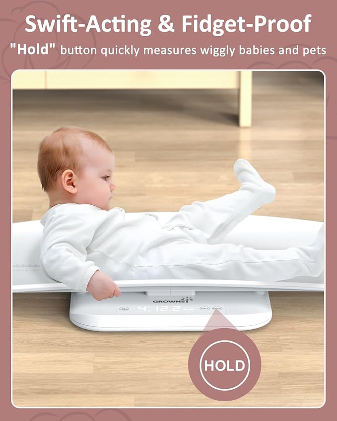 GROWNSY Smart Baby/Pet Scale,Digital Baby Weight Scale with App for Tracking Growth of Infant, Toddler,Puppy,and Cat—Supports Up to 330 lbs, with Hold Function, 27-inch Height Measurement,5 Units