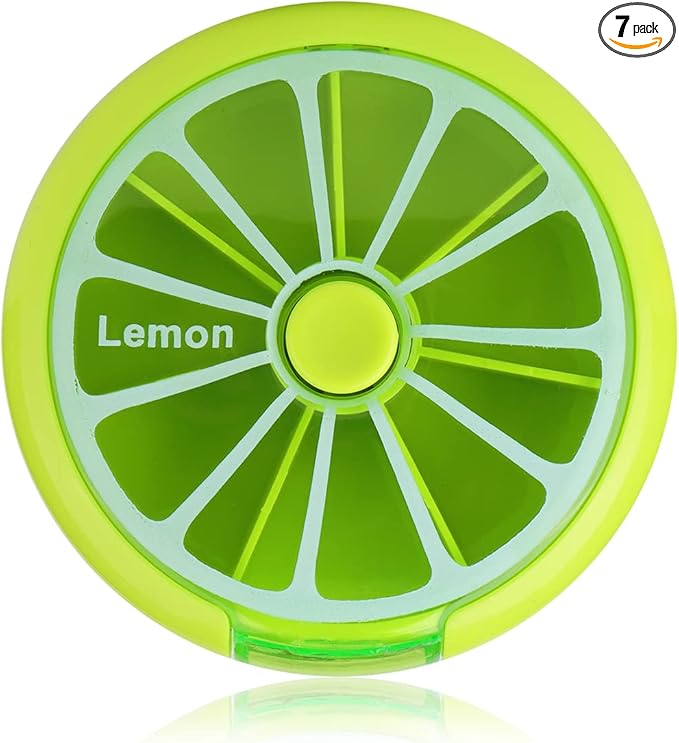 Creative Portable Mini 7 Day Weekly Circular Shape Rotary Cute Fruit Style Pill Storage Case Box (Lemon)