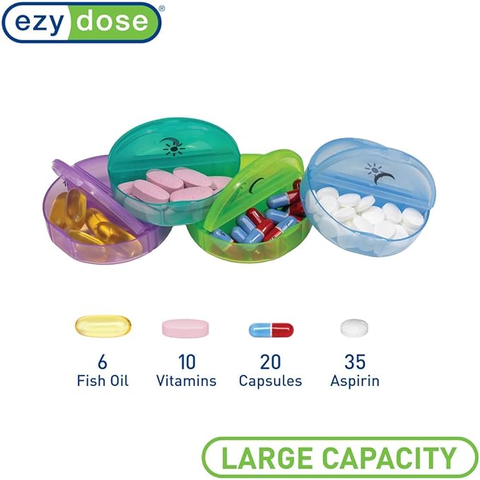 Ezy Dose Weekly (7-Day) Daily Pill Case, Medicine Planner, Vitamin Organizer Container, Travel Friendly, Easy to Use, X-Large Removable Individual Compartments, 2 Times a Day, Rainbow Lids, BPA Free