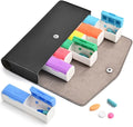 Weekly Pill Organizer, 7-Day Medicine Box, 2-3-4 Times Daily, Black Leather Travel Case (2 Compartment)