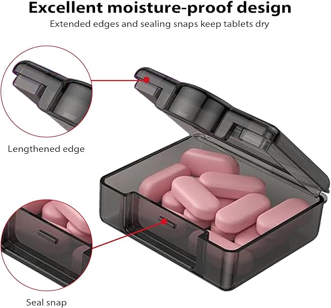 Small Pill Case Travel Pill Box Cute Pill Organizer for Purse Portable Daily Medicine Organizer 1 Compartment Pill Holder for Vitamins, Fish Oil, Supplements