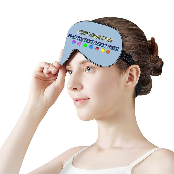 Personalized Eye Mask, Custom Eyeshade Blindfold Add Your Design Image Text Customized Eye Cover with Adjustable Strap for Sleeping Travel Work Naps Blocks Light, Wathet