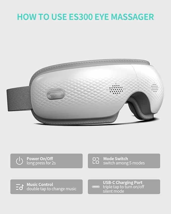 SKG Eye Massager with Heat & Music, Valentine's Day Gifts for Her Him, Foldable Sleep Mask for Migraine & Eye Strain, 5 Massage Modes for Tired Eyes Relax, Birthday Gifts for Dad, Mom, Men, Women