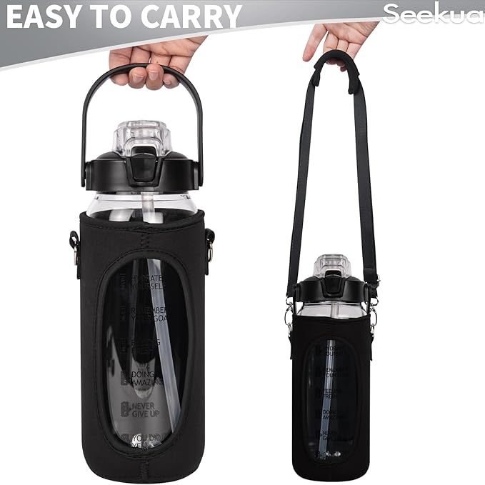 48 oz Glass Water Bottle with Straw and Time Marker, Large Motivational Borosilicate Glass Drinking Bottle with Silicone Boot and Sleeve