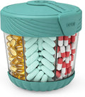 Large Pill Dispenser, Portable Pill Bottle Organizer for 7 Vitamins, Anti-Mix Supplement Organizer with Easy Twist Wide Opening, BPA-Free Pill Container, 20 Pcs Labels Included, Cyan