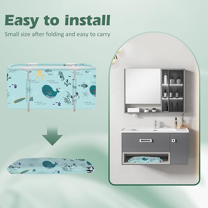 STARBRILLIANT Portable Foldable Bathtub,Soaking Standing Bath Tub for Shower Stall, Easy to Assemble Collapsible Bathtub, Suitable for Travel, Camping and Outdoor Activities (Sea A, 45inch)