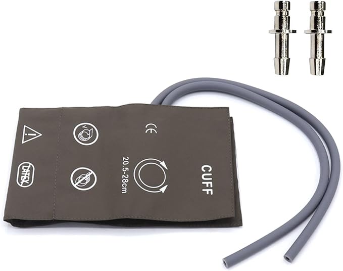 NIBP Cuff with BP12 Connectors for Small Adult, 20.5-28 cm Dual Tubes Reusable PU Brown Replacement Blood Pressure Cuff with Inner TPU Airbag